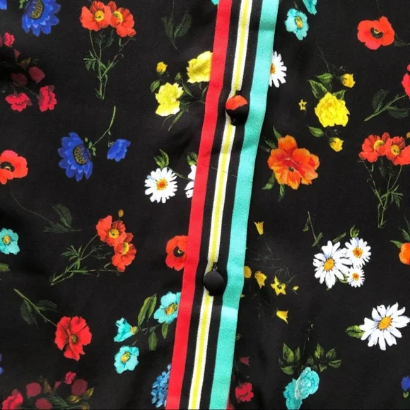 Alice Olivia black floral print blouse short-sleeve top sz small - Picture 16 of 16